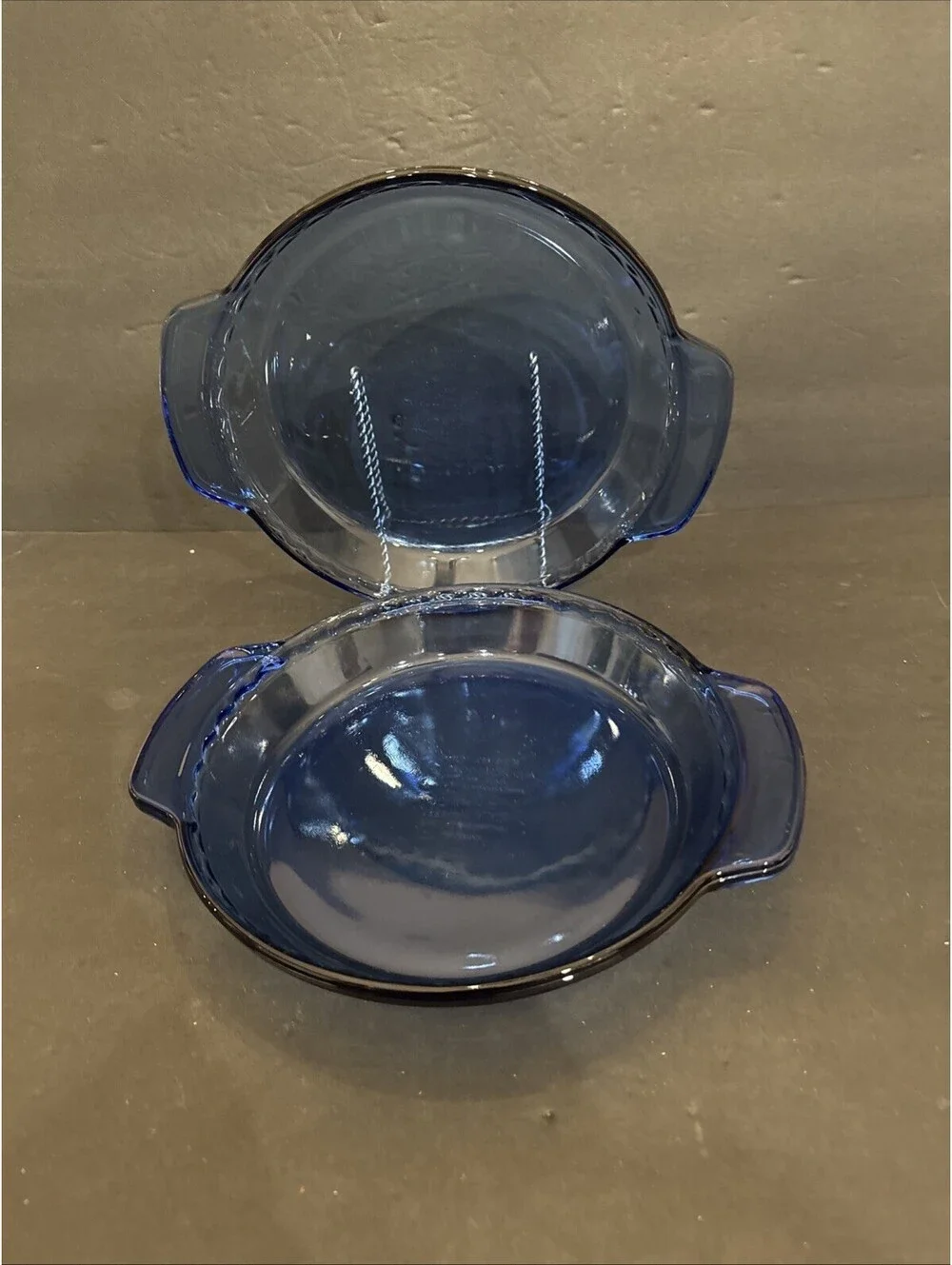Pair Of Anchor Hocking Ovenware Cobalt Blue Glass Pie Plate 1 Qt. Baking Dishes